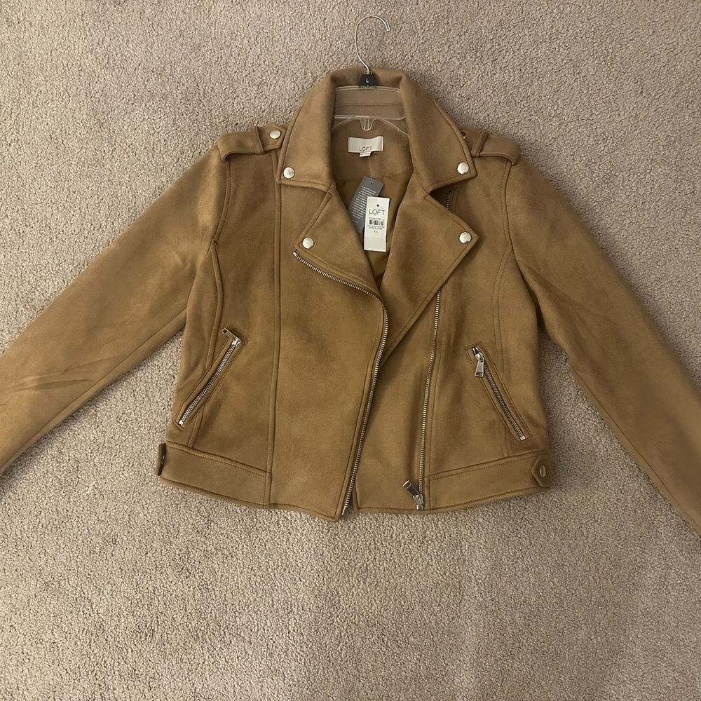 LOFT Women's Camel Faux Suede Moto Jacket